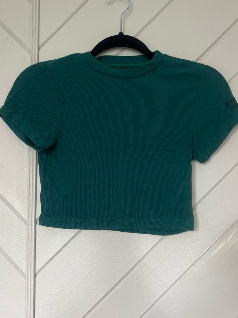 SET Active Deep Teal Ribbed Short Sleeve Crop Top